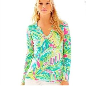 Lilly Pulitzer Kayleigh Tropical Storm Cotton Long Sleeve Top Size Large